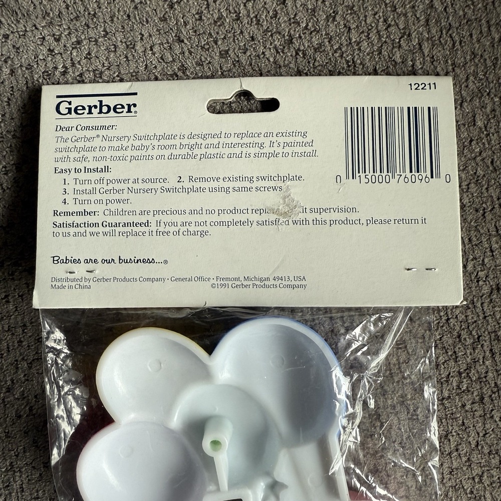 Vtg Happy Clown Balloons Nursery Switchplate Cover Gerber New NIP‎ 1991 Plastic - Picture 4 of 4